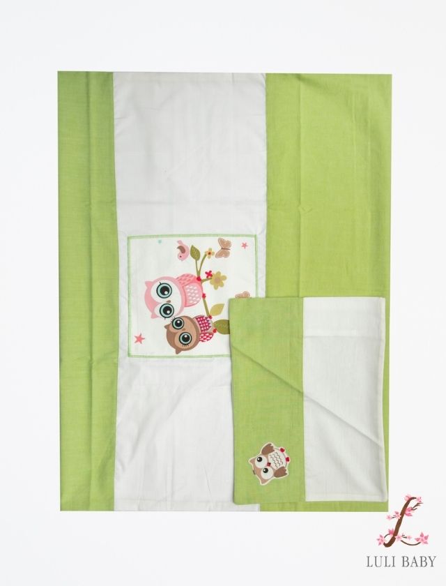 Handcrafted Cot Bedding - Owls Green