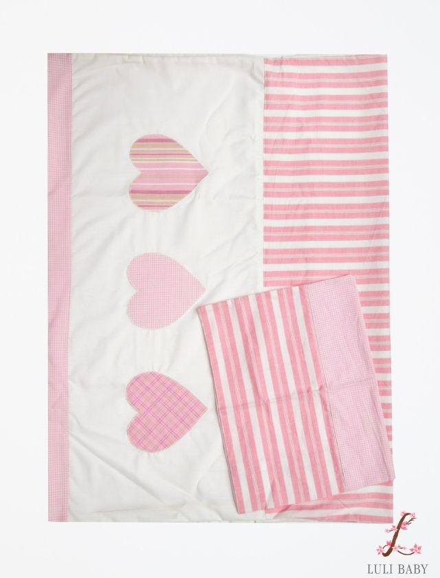 Handcrafted Cot Bedding - Pink and White Hearts